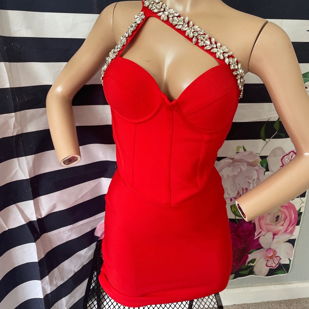 Red sparkling rhinestone party dress